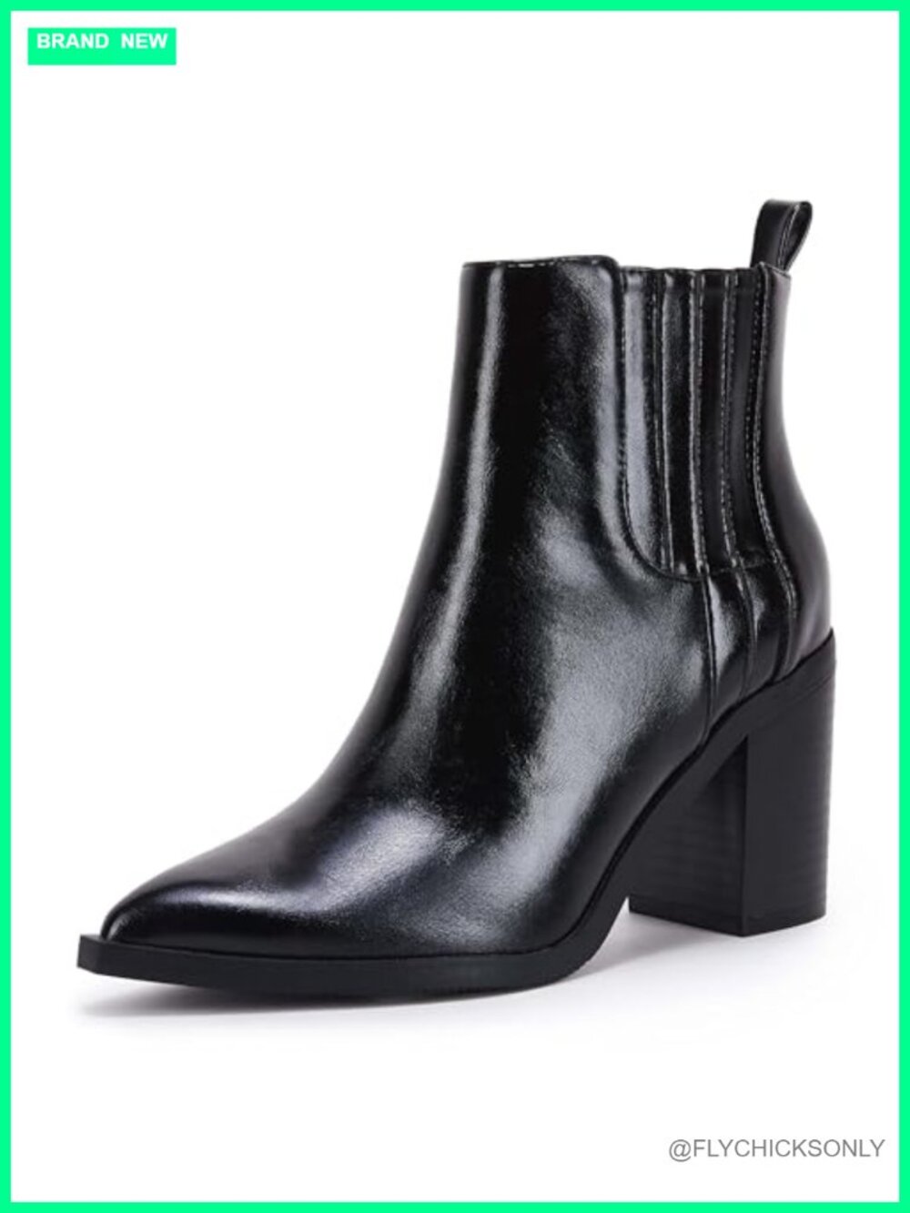Faux Leather Ankle Booties Pointed Toe Chunky Block Heel Chelsea Slip On
